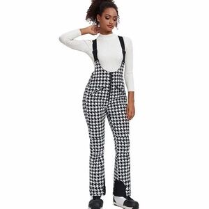 Hotian Black White Houndstooth Ski Bib Pants Insulated One Piece Medium